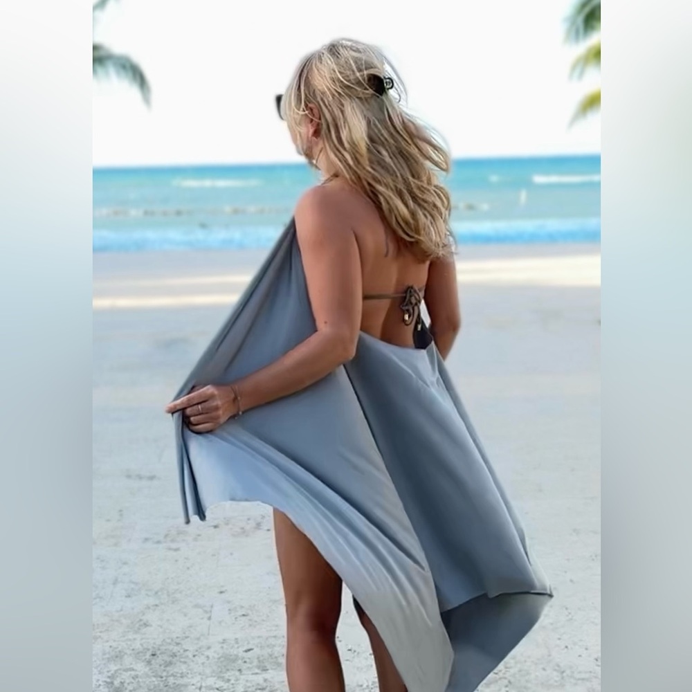 Elegant Silver Swim Coverup with small 100% real silk bag. Perfect for vacation